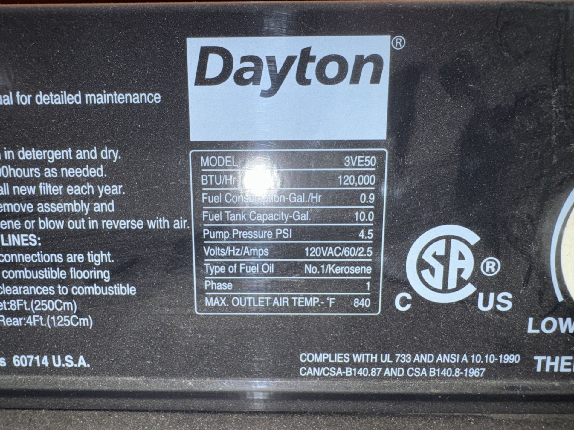 Dayton Port. Oil-Fired Heater, 120,000 BTU - Image 2 of 2