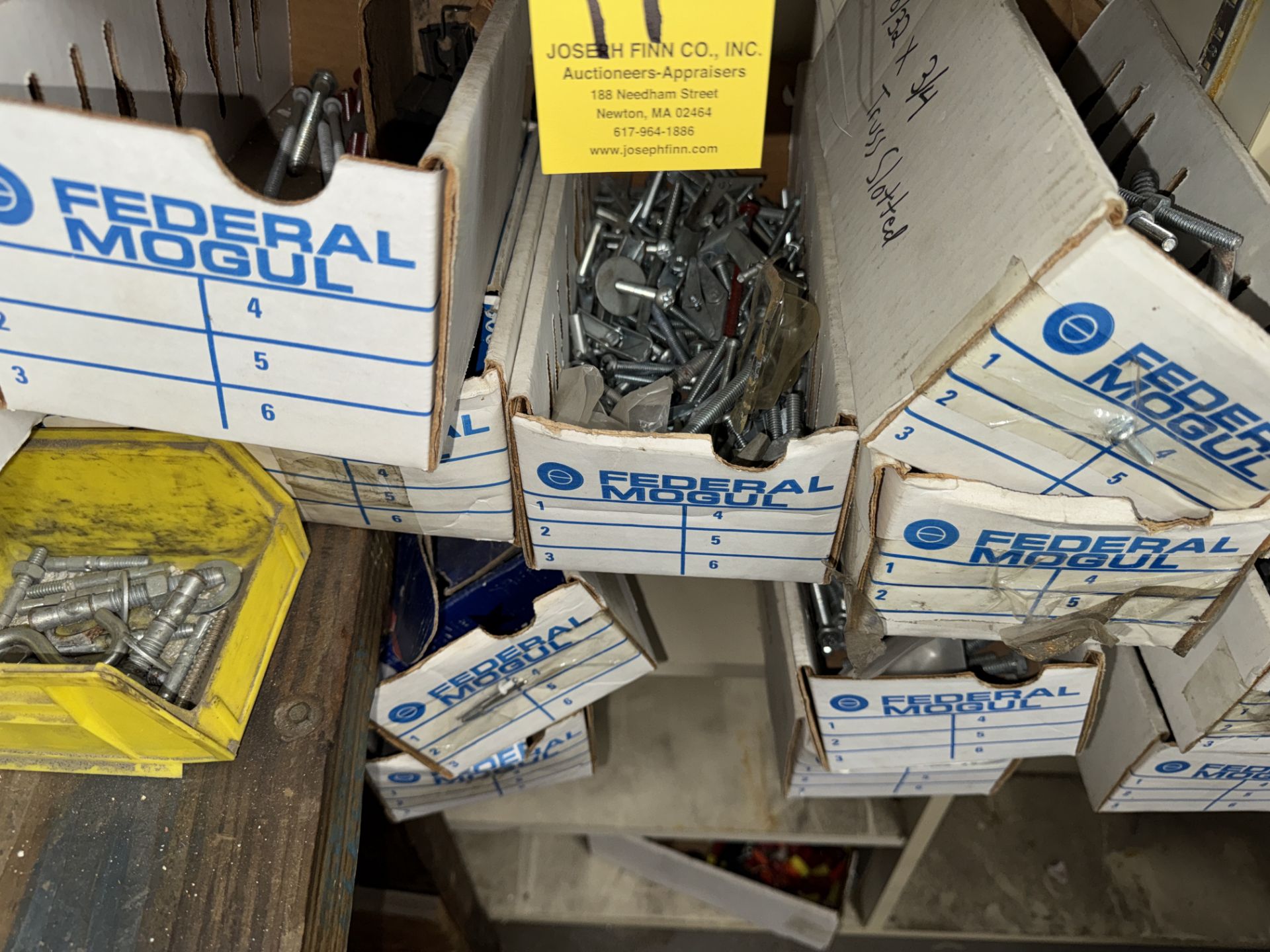 LOT Asst. Hardware Nuts, Bolts, Screws, Port. Wood Shelf in Area - Image 4 of 9