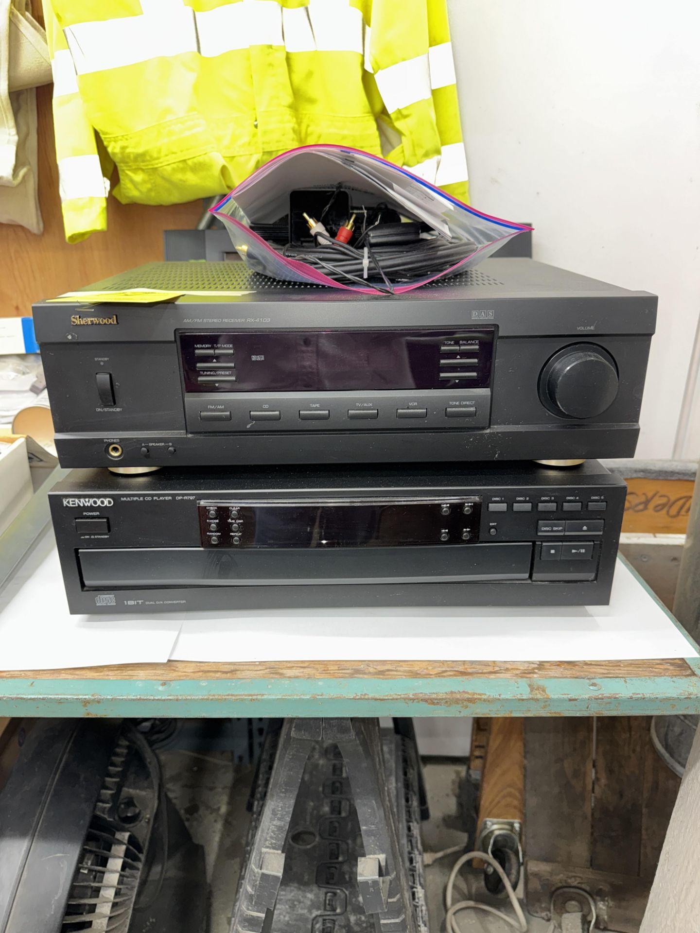 LOT (1) Sherwood RX-4103 AM/FM Stereo Receiver, Kenwood DP-R797 Multi CD Player, Speakers - Image 2 of 4