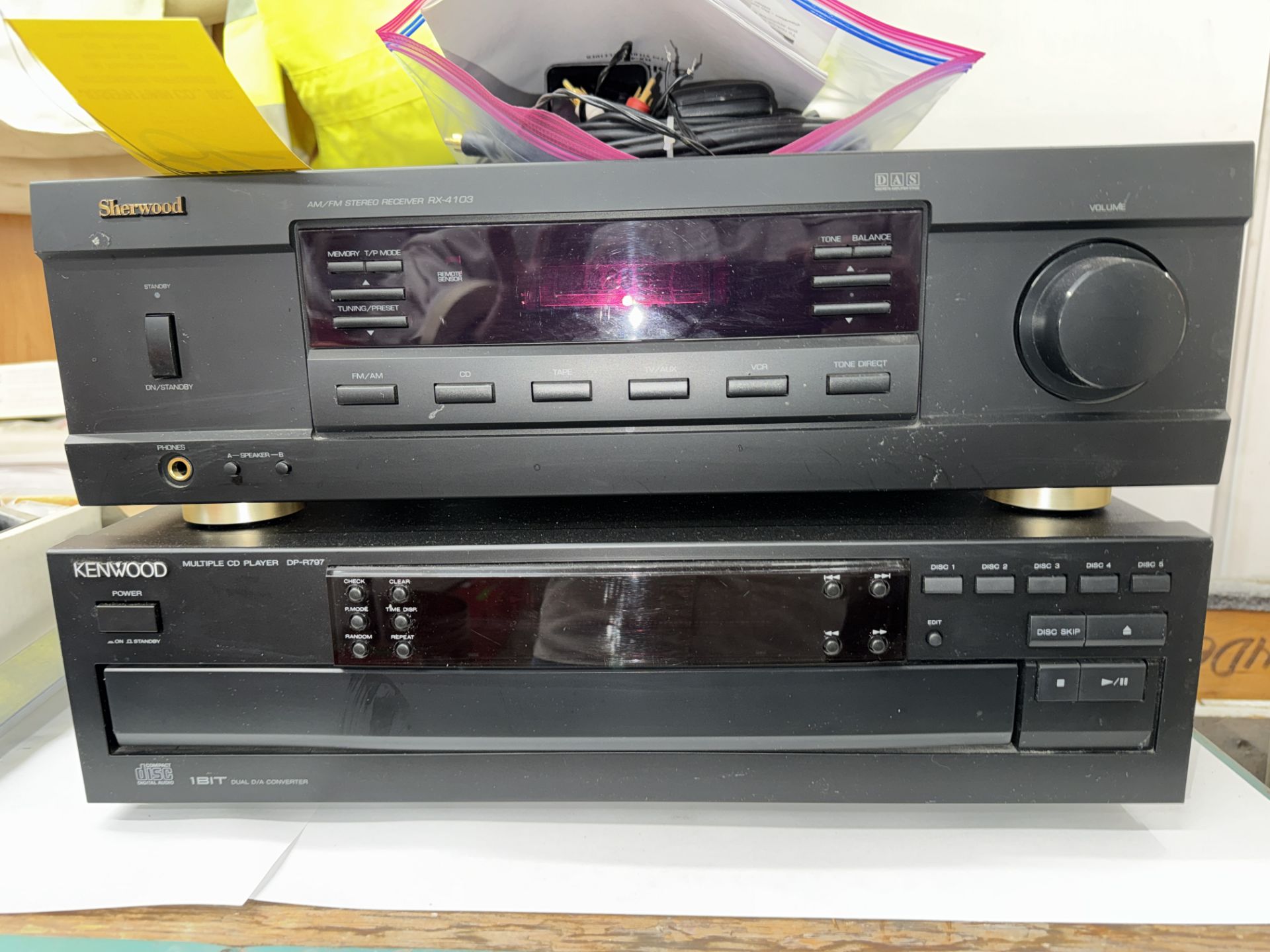 LOT (1) Sherwood RX-4103 AM/FM Stereo Receiver, Kenwood DP-R797 Multi CD Player, Speakers - Image 4 of 4