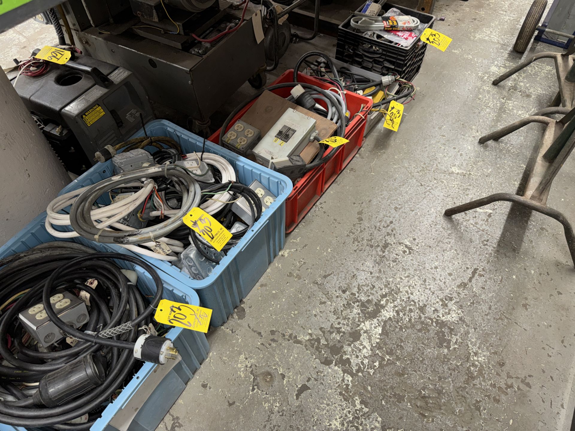 4 Square Asst. Cord Drops in (2) Bins, Electrical On/Off Box w/ Receptacle & Cables, Plug Ends, - Image 2 of 6