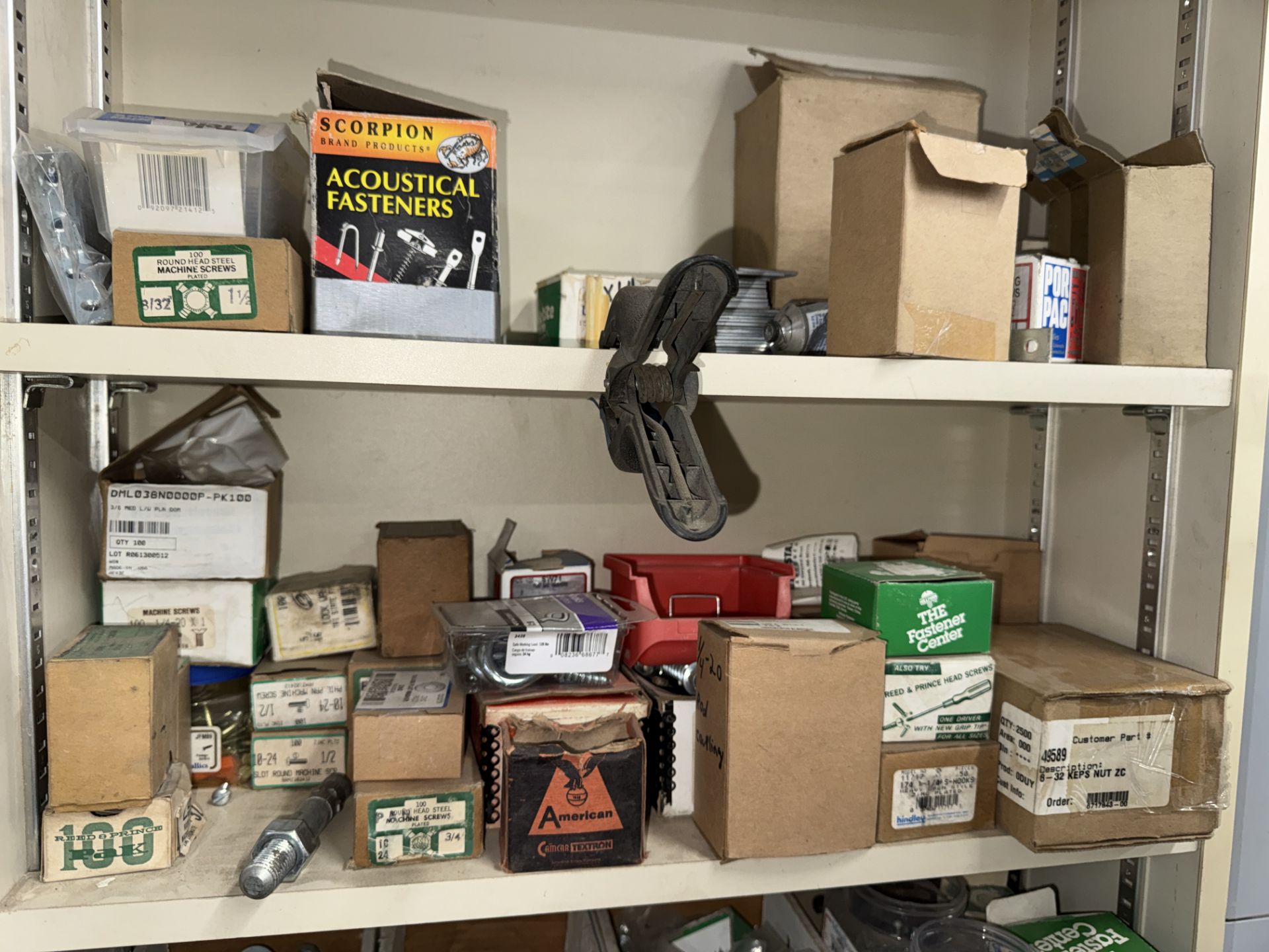 LOT Asst. Hardware Nuts, Bolts, Screws, Port. Wood Shelf in Area - Image 6 of 9