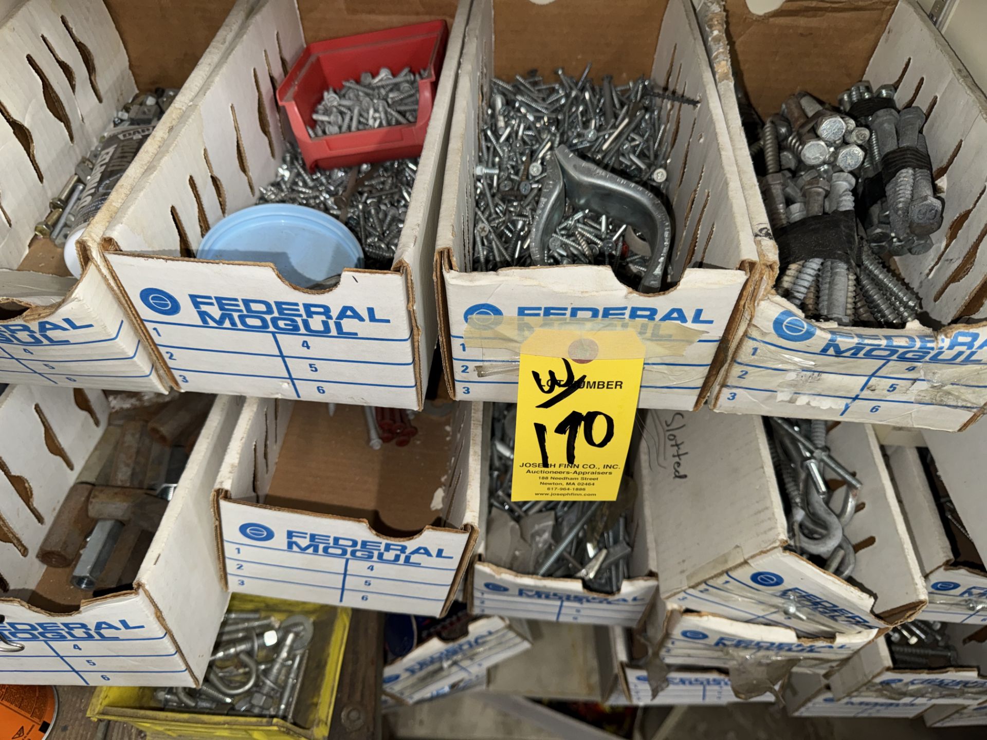 LOT Asst. Hardware Nuts, Bolts, Screws, Port. Wood Shelf in Area - Image 3 of 9