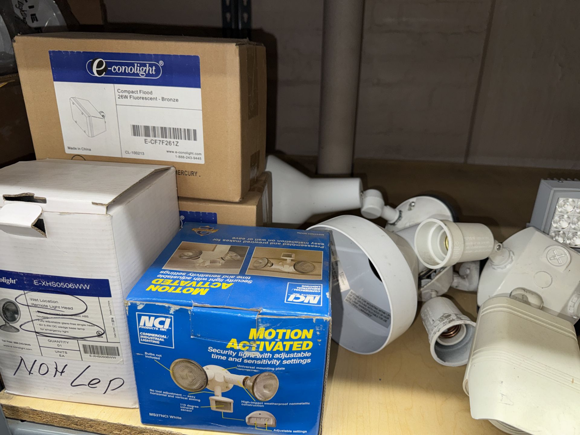 LOT Asst. Light Housings, Compact Light Fixtures, Emergency Lights, Electrical Receptacles, Cable, - Image 4 of 14