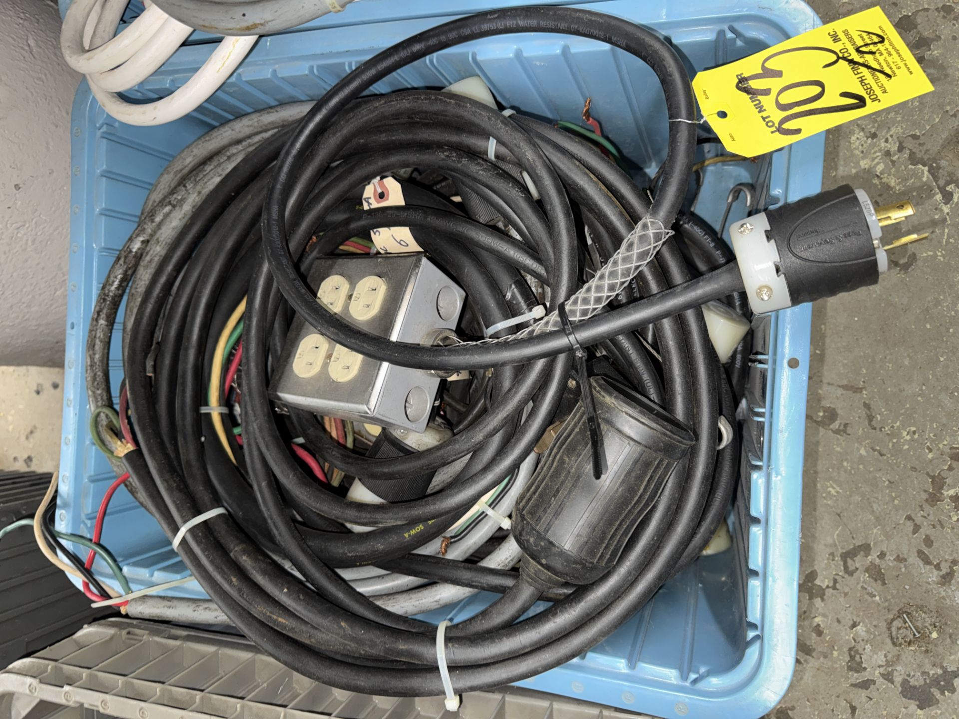 4 Square Asst. Cord Drops in (2) Bins, Electrical On/Off Box w/ Receptacle & Cables, Plug Ends, - Image 3 of 6
