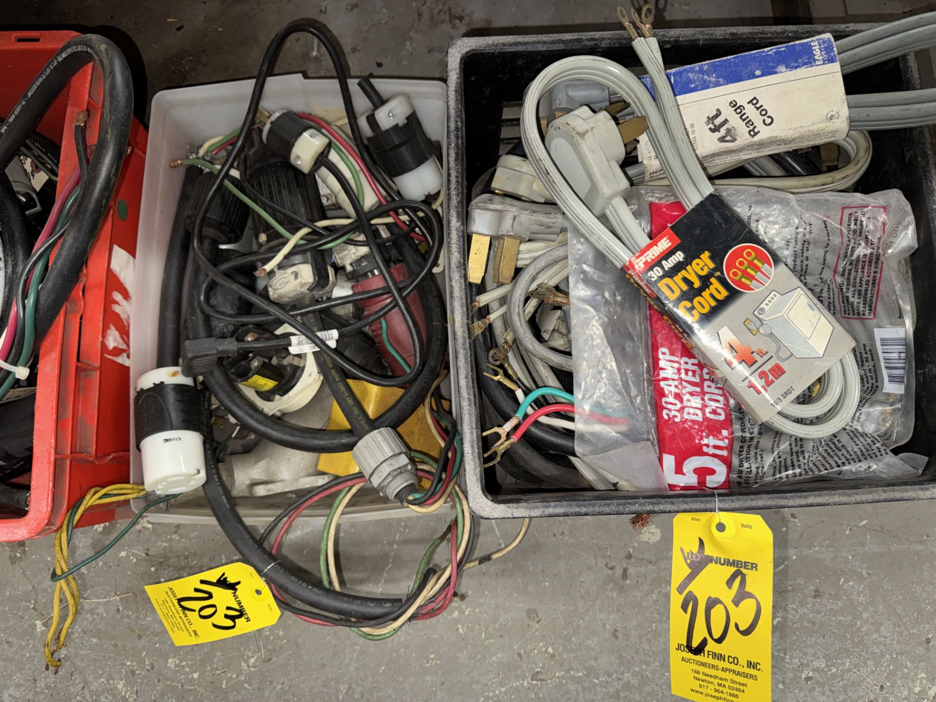 4 Square Asst. Cord Drops in (2) Bins, Electrical On/Off Box w/ Receptacle & Cables, Plug Ends, - Image 6 of 6