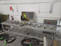 DEWALT SLIDING COMPOUND MITER SAW, MODEL DWS 780 W/ALUMINUM 25 IN. X 11 FT. APPROX. BENCH