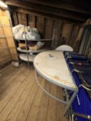 BID PRICE X 3 - (3) 6' X 3' HALF ROUND DISPLAY TABLES,
