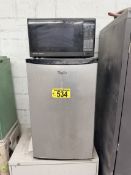 LOT: WHIRLPOOL MINI REFRIGERATOR & SHARP MICROWAVE
