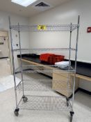 4'X18"X80" WIRE STORAGE RACK, 5-SHELF, ON CASTERS