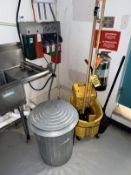 LOT: RUBBERMAID MOP BUCKET W/ RINGER, MOP, EXTRA HANDLE & WASTE CAN
