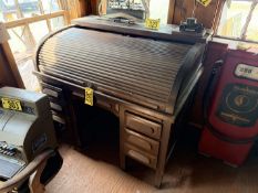 DOUBLE PEDESTAL ROLL-TOP DESK AND CHAIR 50"X34"