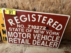 NEW YORK MOTOR VEHICLE RETAIL DEALER SIGN