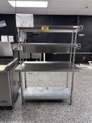 4' X 24" S/S TABLE W/ LOWER GALVANIZED SHELF, 2-SHELF RISER, 4' X 12" X 32"H