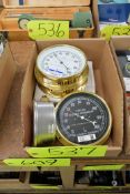 Lot - (1) Hygrometer, (1) Hydraulic Pressure Indicator and (2) Humidity Indicators in (1) Box
