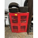 Metal Shop Storage Cabinet with Tires and Parts