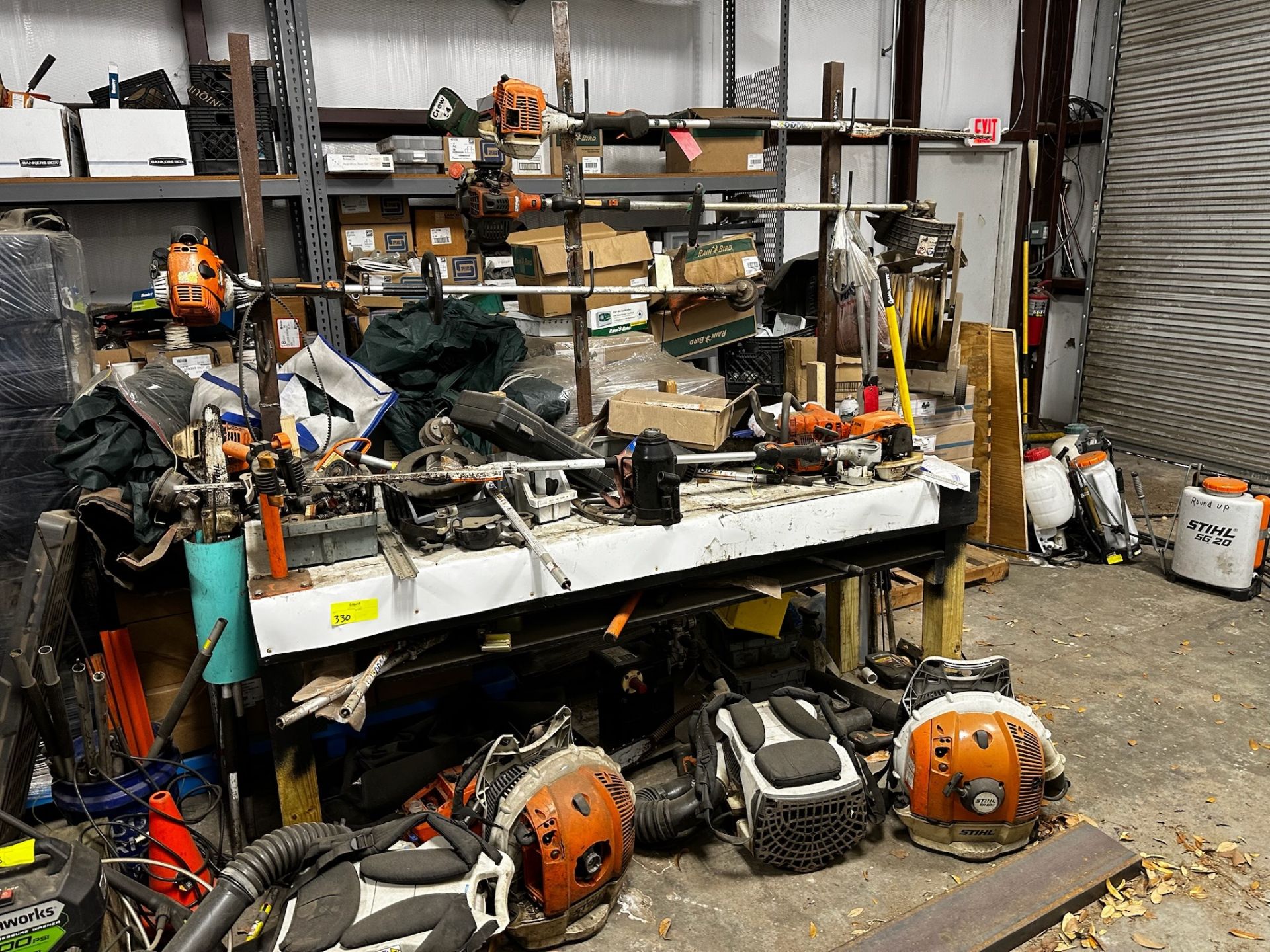 Work Bench with Contents on and Under Bench