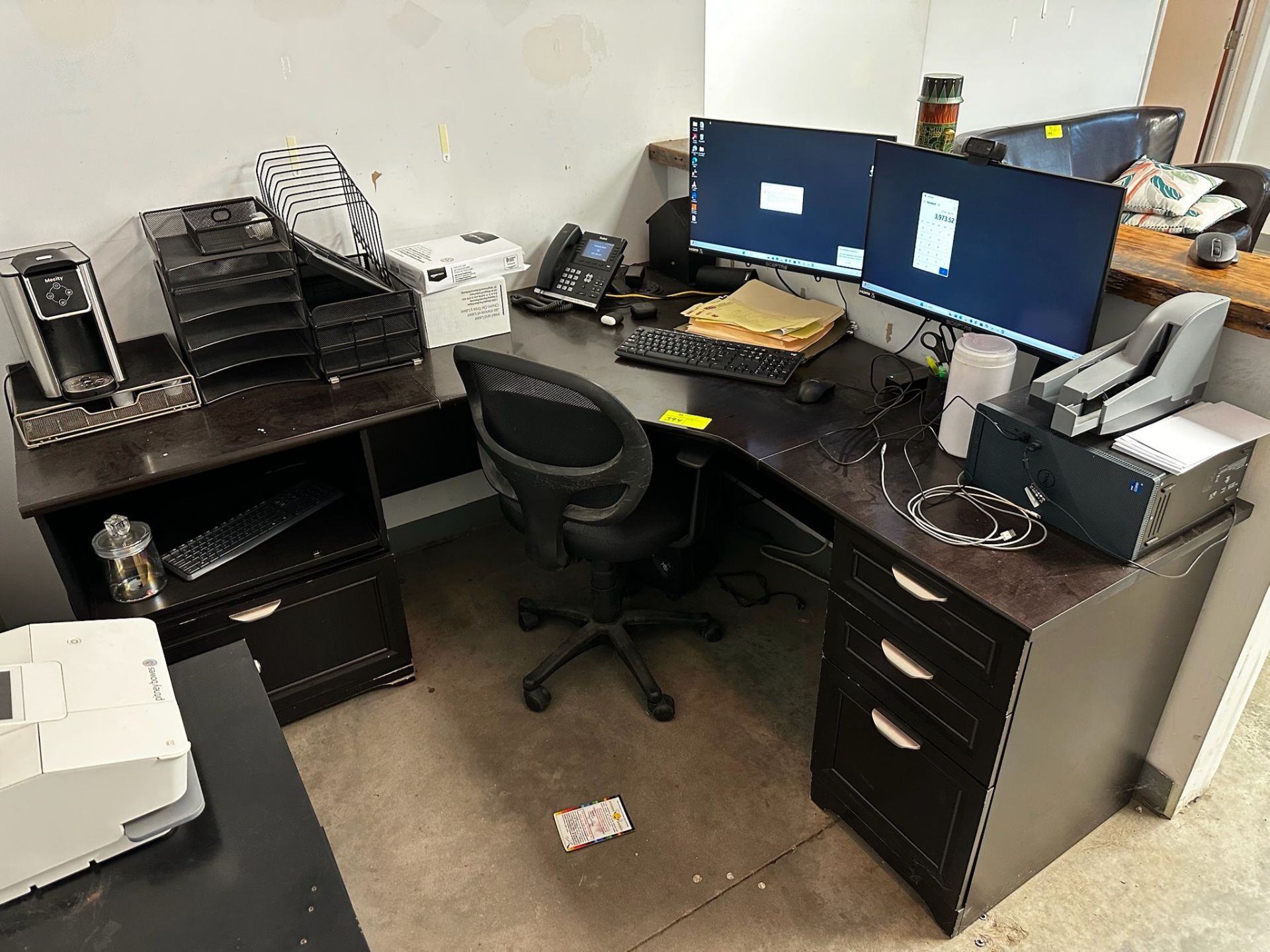 Corner Desk Complete Office with Monitors and Coffee Maker