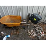 Hose Reel, Hoses, and Wheel Barrel