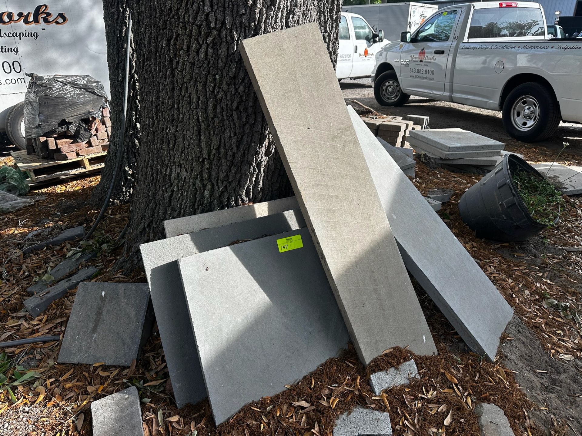Assorted Hardscape Materials, Stone Slaps, Concrete Pavers and Blocks, Topsoil, Crushed Oyster Sh...