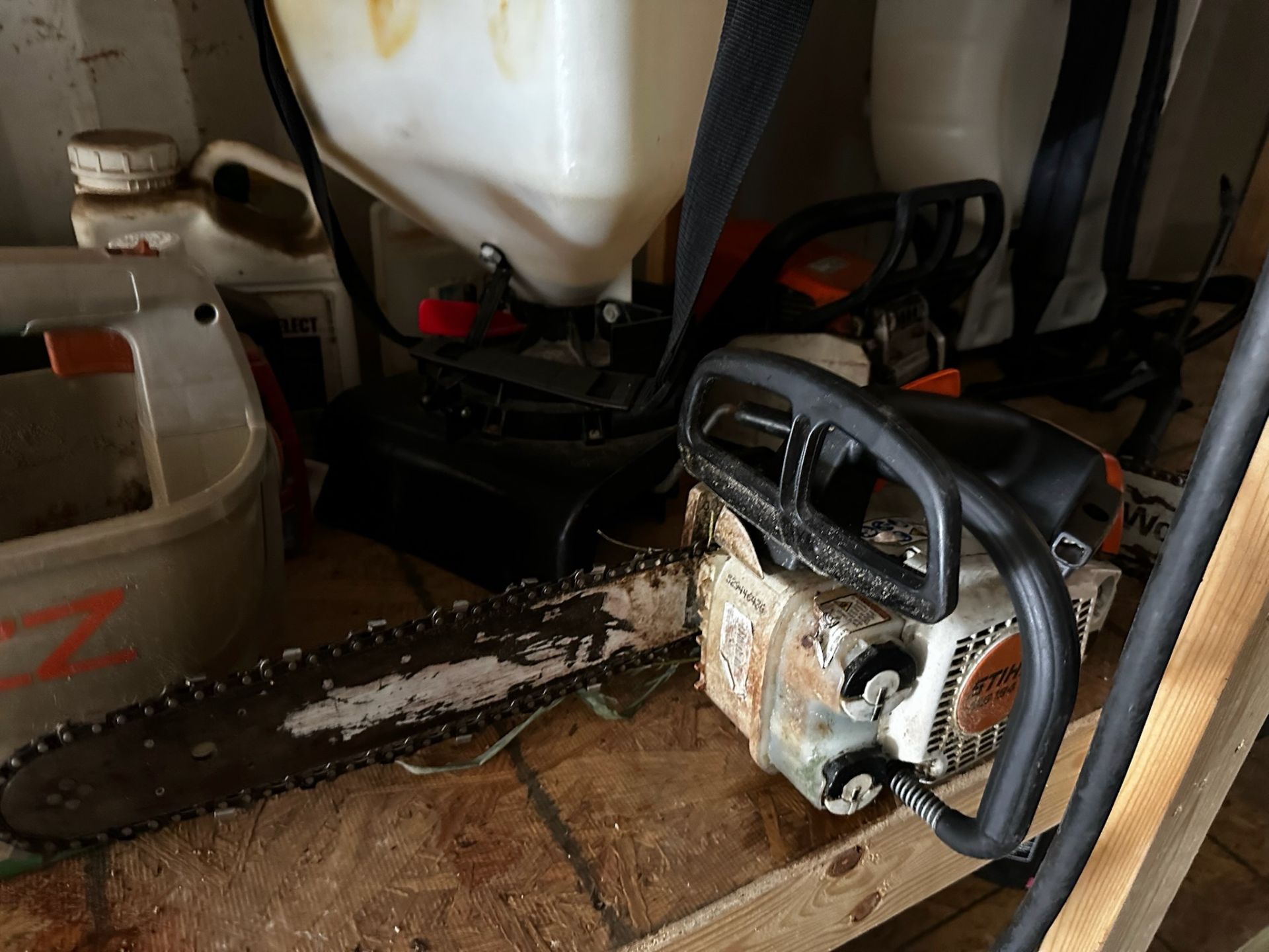 Storage Shelf and Contents, Backpack Sprayers, Chain Saws, and More. - Image 7 of 13