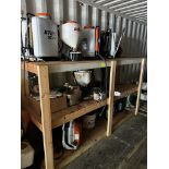 Storage Shelf and Contents, Backpack Sprayers, Chain Saws, and More.