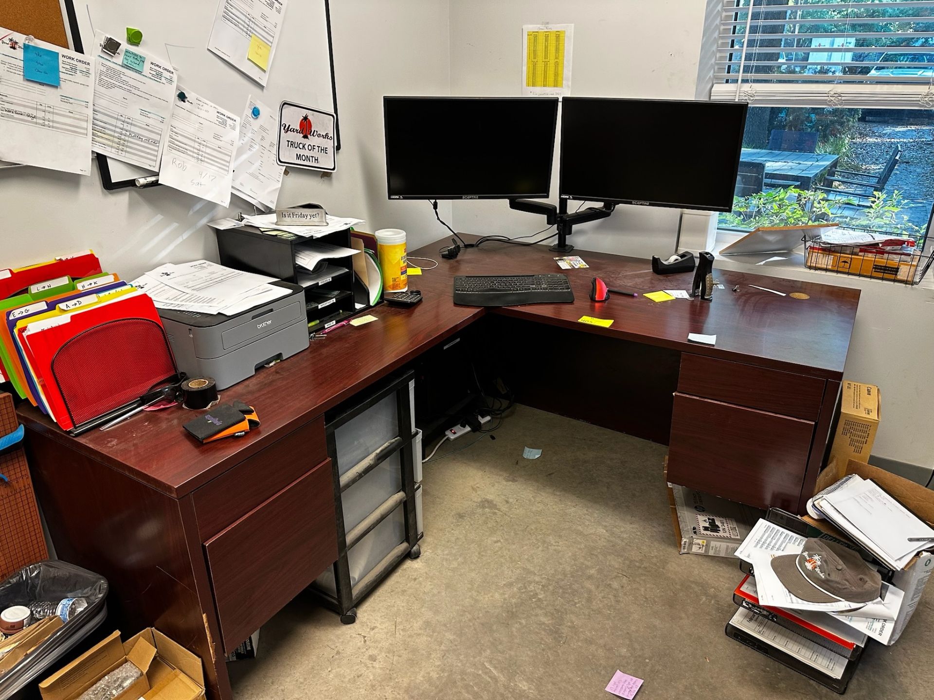 Corner Desk with Monitors and Contents