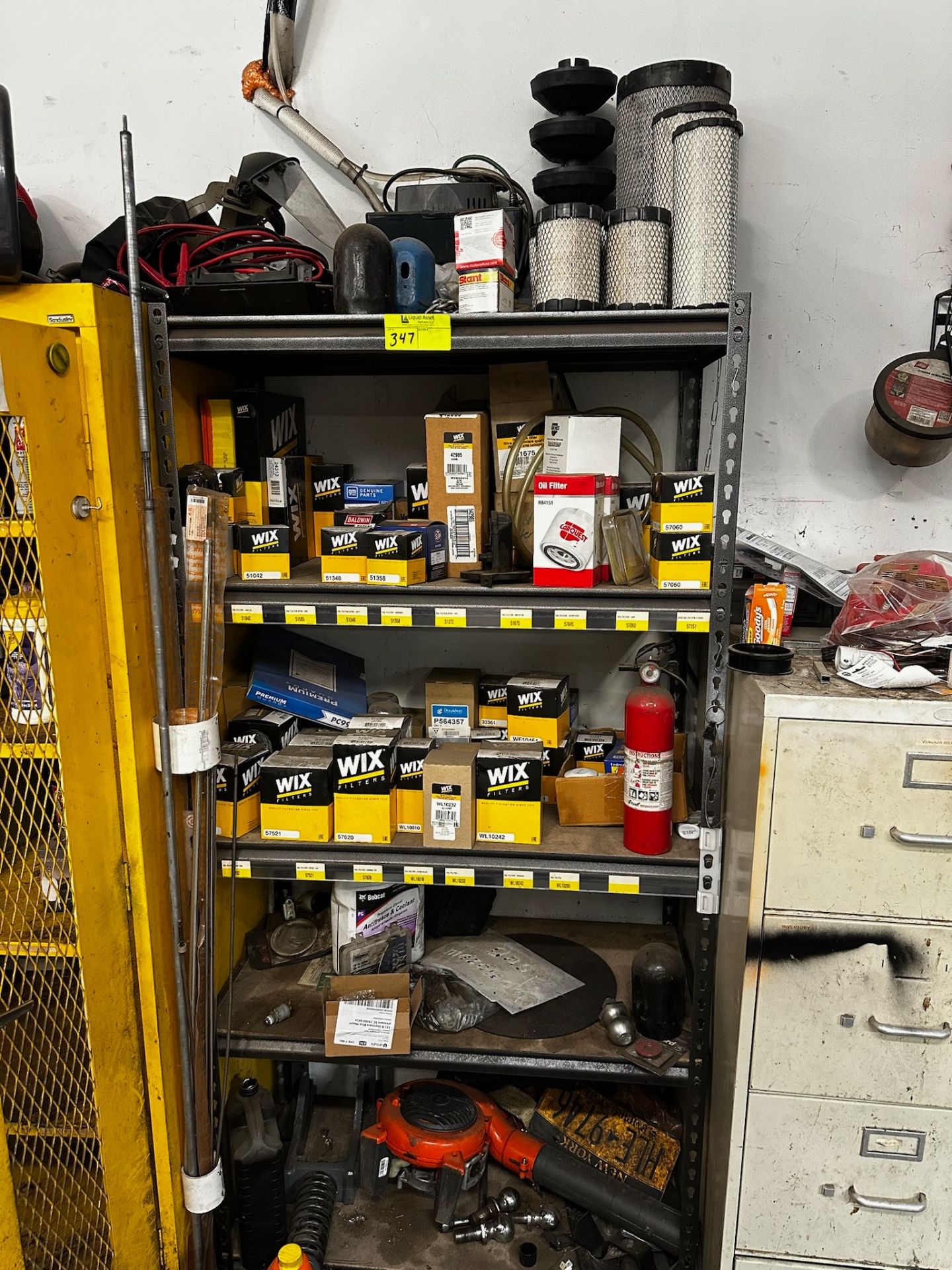 Metal Shelf and File Cabinet with Contents