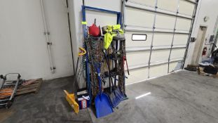 Hand Toool Organizer with Assorted Shovels and Chains3.