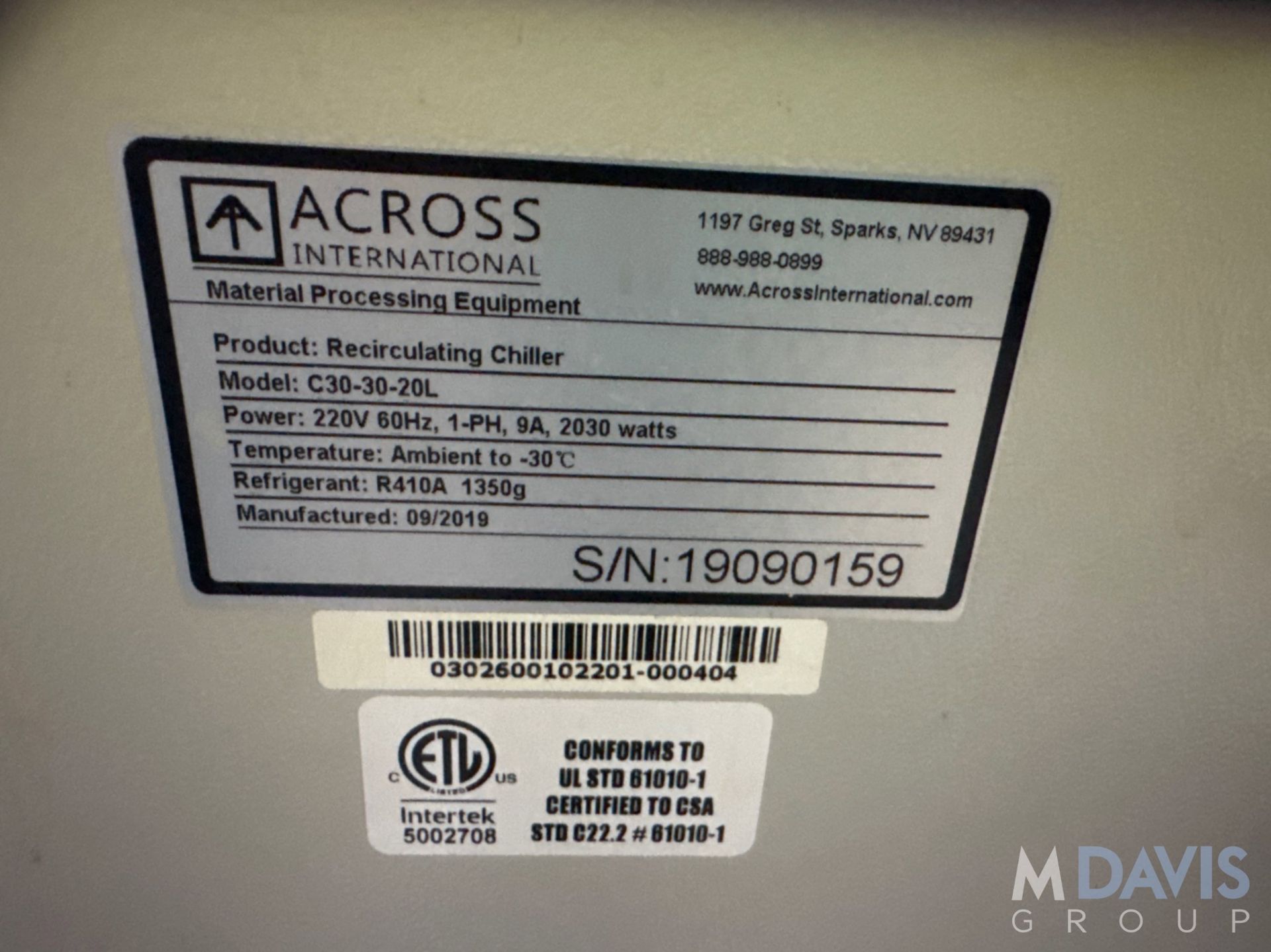 2019 ACROSS INTERNATIONAL RECIRCULATING CHILLER - Image 5 of 6