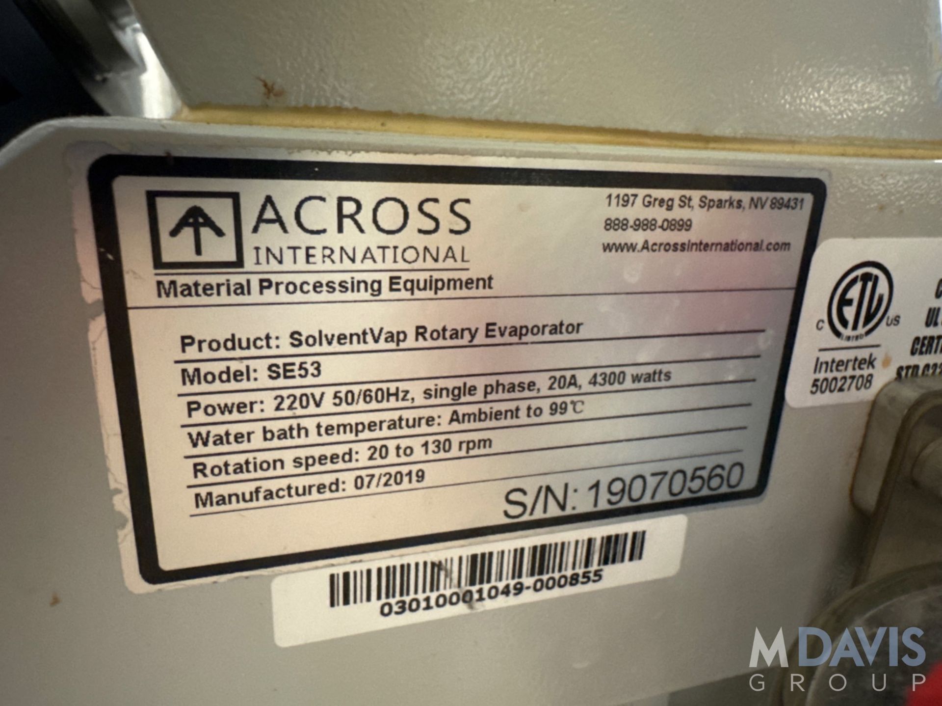2019 ACROSS INTERNATIONAL SOLVENTVAP ROTARY EVAPORATOR - Image 11 of 11