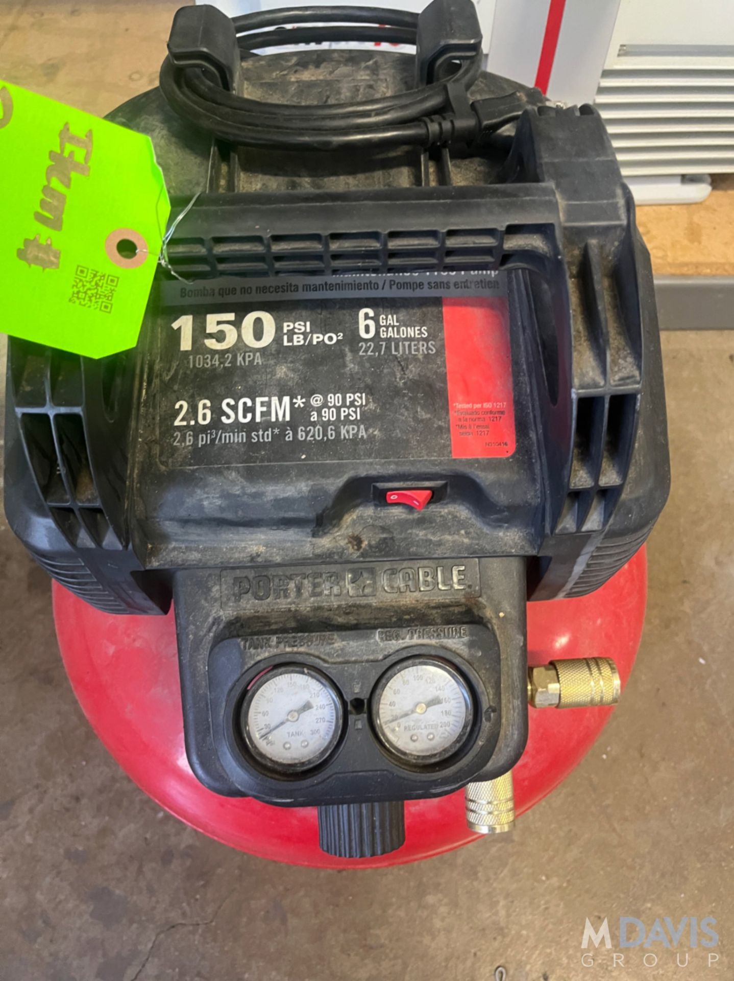 PORTER CABLE PORTABLE AIR COMPRESSOR - Image 5 of 6