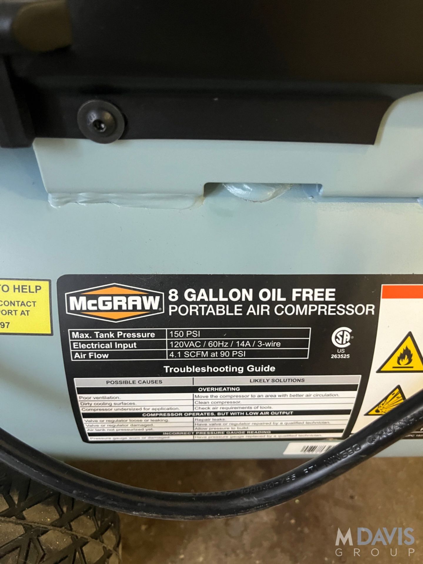 MCGRAW 8 GALLON OIL FREE PORTABLE AIR COMPRESSOR - Image 7 of 7