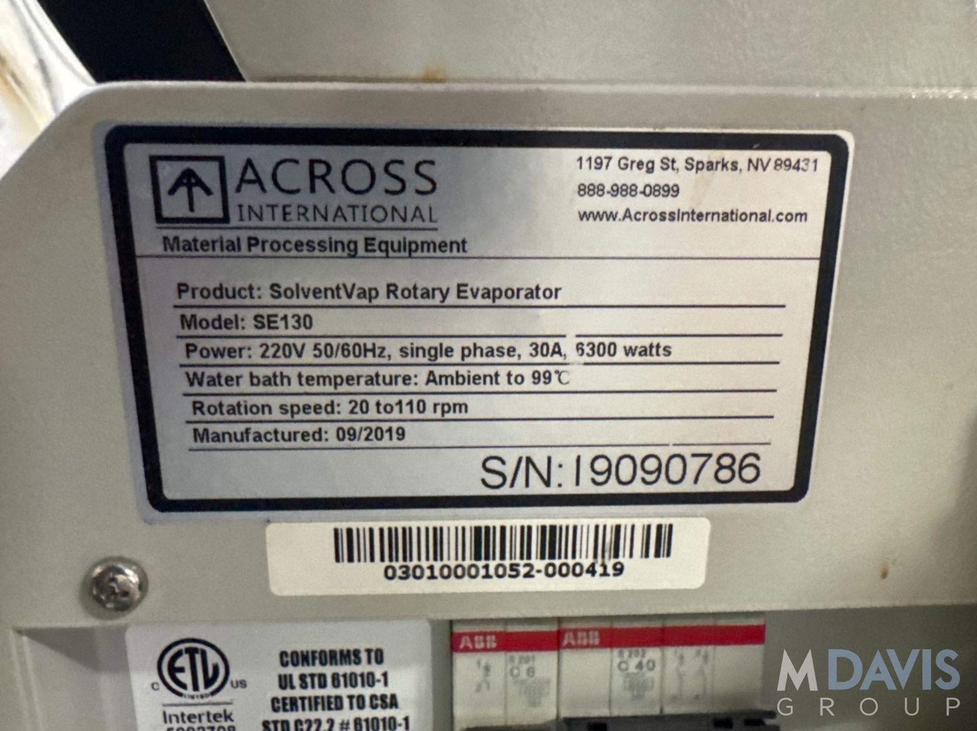 2019 ACROSS INTERNATIONAL SOLVENTVAP ROTARY EVAPORATOR - Image 9 of 9