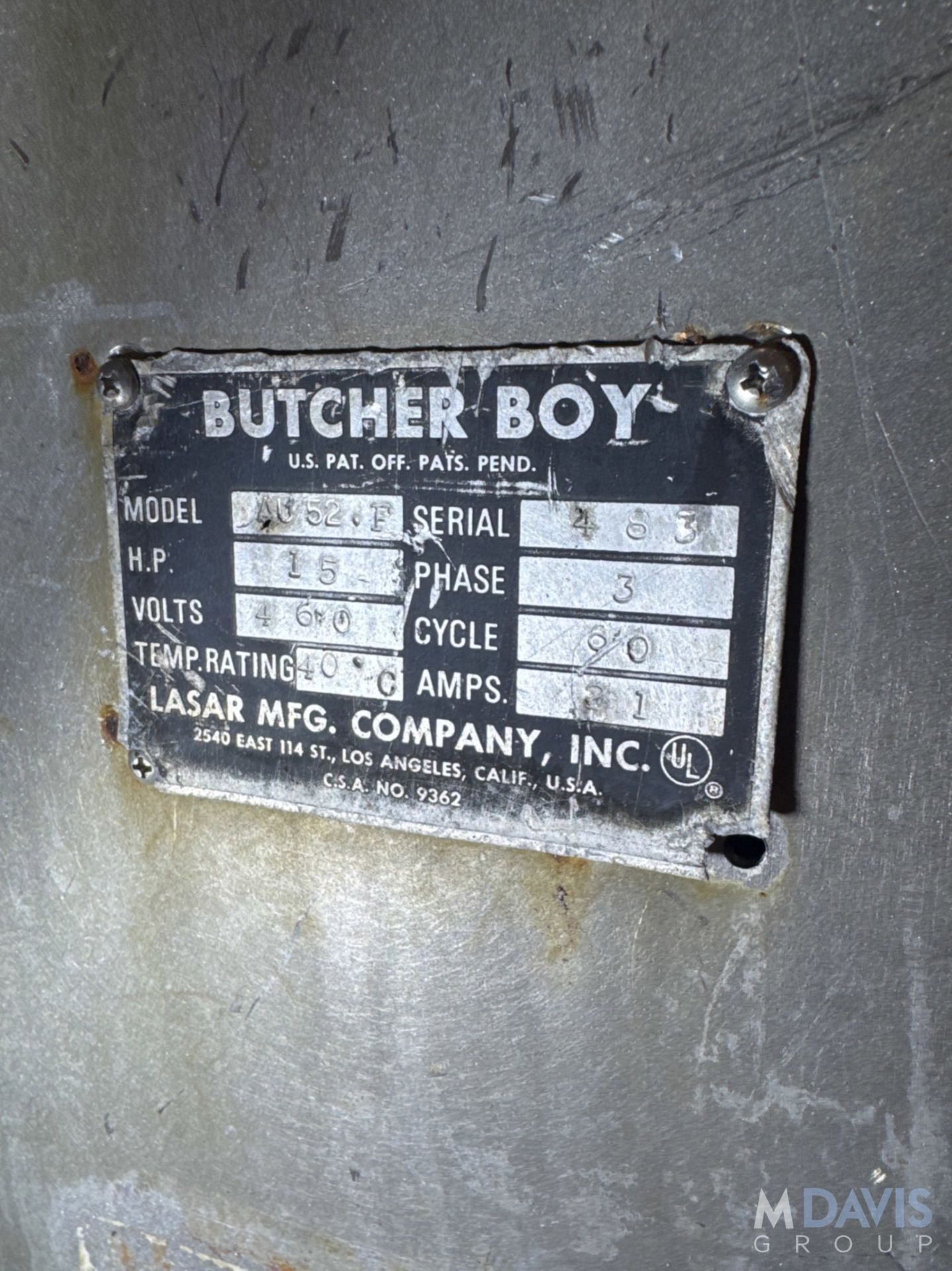 Butcher Boy S/S Meat Grinder, Model AU52.F, SN 483, 15 hp, 460V, (Note: Machine is Professionally - Image 10 of 10