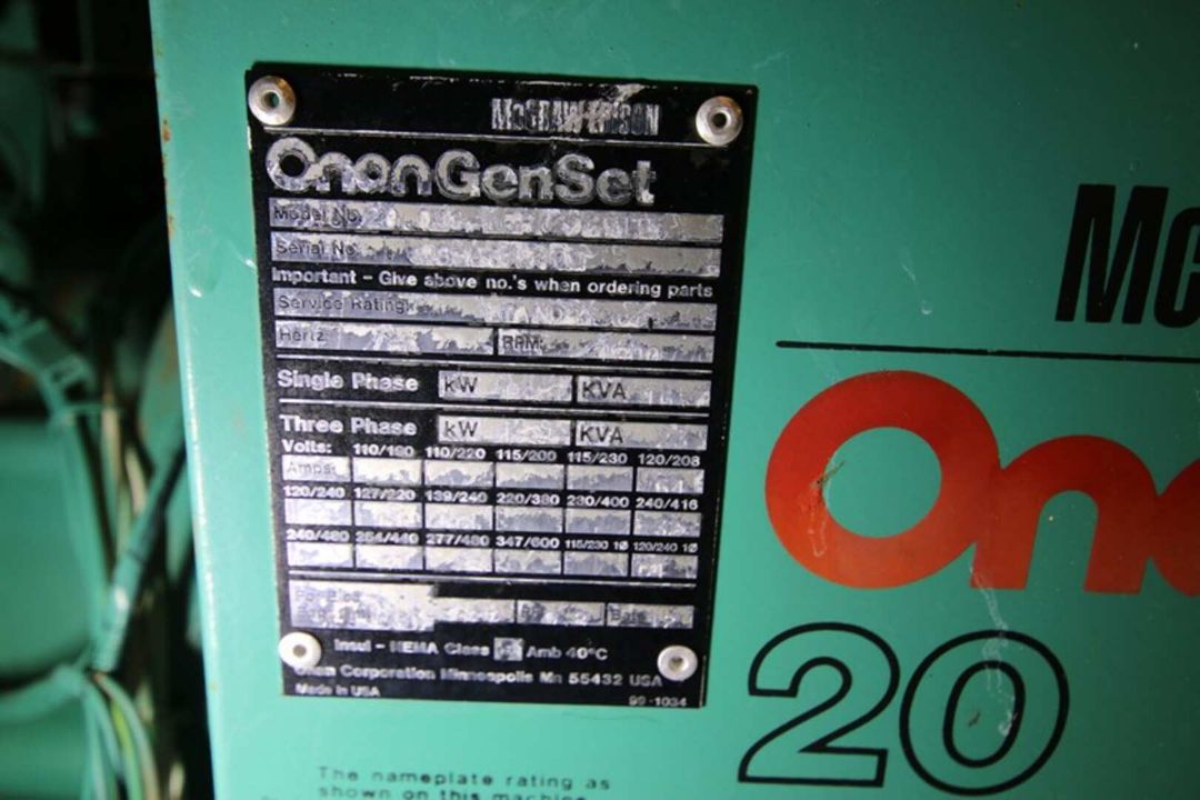 Onan 20 Standby Generator Set, Model 20.OES-15R/2571B, SN H830672409, with Ford 4 Cylinder 2.3 L - Image 2 of 17