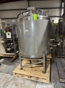 Aprox. 300 Gal. Dome Top, Dome Bottom S/S Vertical Tank with Top Hinged Man Door, Sprayball, 6