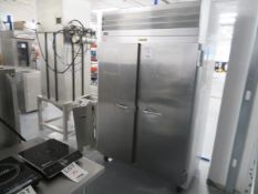 TRAULSEN 2 door upright refrigerator on wheels #G20010 approx. 52"w x 34"d x