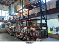 4 section, 4 tier, 20ft x 42" x 102" pallet racking with metal inserts