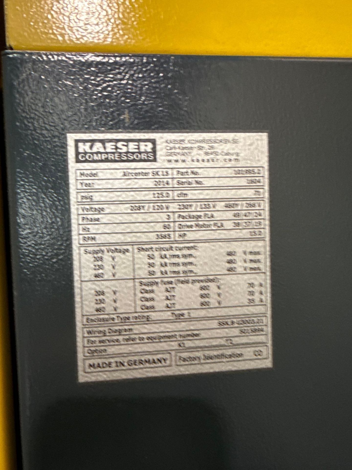 15HP Kaeser SK-15 Air Center Rotary Screw Air Compressor, New 2014 - Image 5 of 8