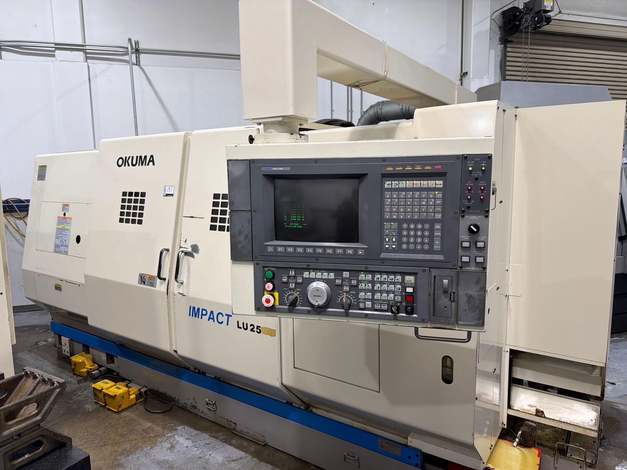 Okuma Impact LU25, OSP-U100L Control, Kitagawa B-210 10” 3-Jaw Chuck, 12 Station Turret, 10 Station