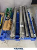 LOT OF STAINLESS STEEL CYLINDRICAL PRESSURE VESSELS, CAPS ETC.