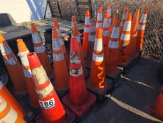 (84) Various Orange Traffic Cones with Reflective Stripes and Durable Bases