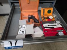 Lot: Starrett Ring Bore Gage and Dial Indicators