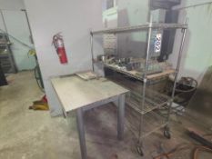 Metal Work Table with Diamond Plate Table and Chrome Wire Shelving Unit with Assorted Machining