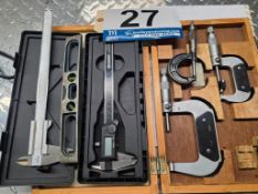 Lot: (3) Dial Outside Micrometers, (2) Vernier Calilers, Level
