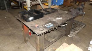 Heavy-Duty Steel Workbench with 6.5-inch Jaw Vise, Lower Storage Shelf, and Metal Organizer Trays