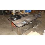 Heavy-Duty Steel Workbench with 6.5-inch Jaw Vise, Lower Storage Shelf, and Metal Organizer Trays