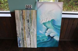 (2) Abstract and Ocean Wave Paintings