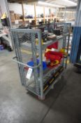 ROLLING CART WITH MISC. CONTENTS TO INCLUDE: LEVELING PADS, SHIPPING BRACKETS FOR OKUMA LU300-M,